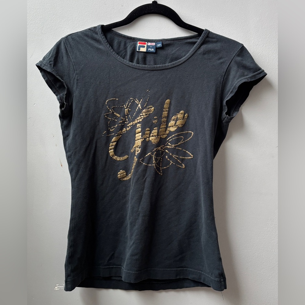 FILA Women's Tee with Gold Floral Logo